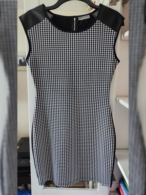 Women's black & white checkered body con mini dress - Small